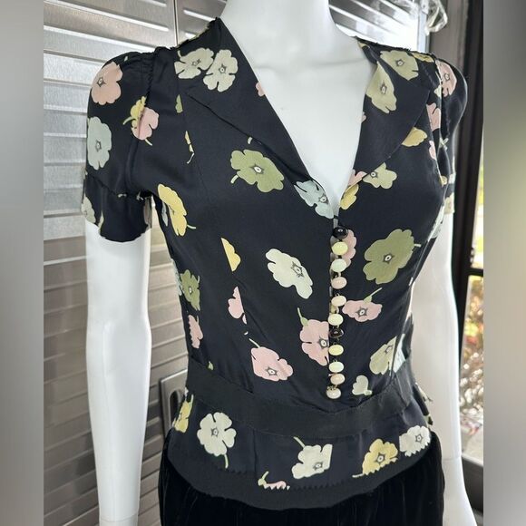 Moschino Floral Print Silk Blouse Small 6 - Picture 1 of 13